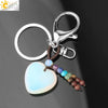 Natural Stone Heart Keychain With Hand Woven Short Tassel Minimalist Electroplated Key Pendant Accessory