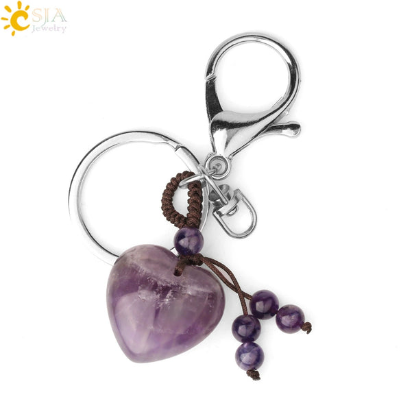 Natural Stone Heart Keychain With Hand Woven Short Tassel Minimalist Electroplated Key Pendant Accessory