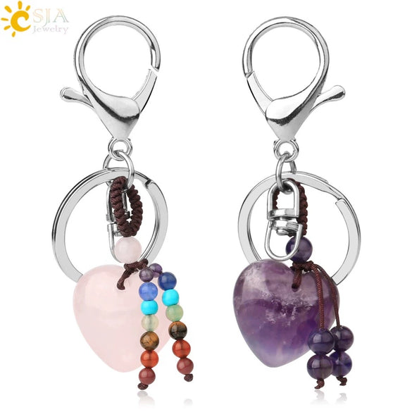 Natural Stone Heart Keychain With Hand Woven Short Tassel Minimalist Electroplated Key Pendant Accessory