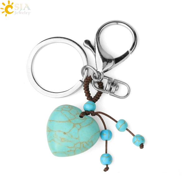 Natural Stone Heart Keychain With Hand Woven Short Tassel Minimalist Electroplated Key Pendant Accessory
