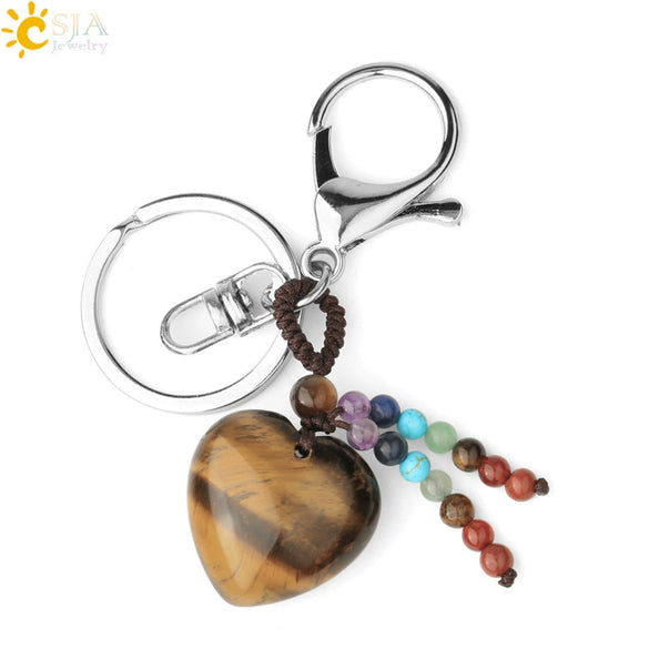 Natural Stone Heart Keychain With Hand Woven Short Tassel Minimalist Electroplated Key Pendant Accessory