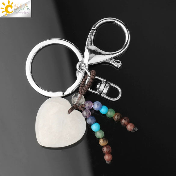 Natural Stone Heart Keychain With Hand Woven Short Tassel Minimalist Electroplated Key Pendant Accessory