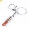 Natural Stone Hexagon Column Keychain With Copper Dragon Wrap Pendant Energy Crystal Key Chain Gift For Men
