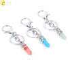 Natural Stone Hexagon Column Keychain With Copper Dragon Wrap Pendant Energy Crystal Key Chain Gift For Men