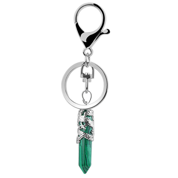 Natural Stone Hexagon Column Keychain With Copper Dragon Wrap Pendant Energy Crystal Key Chain Gift For Men
