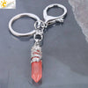Natural Stone Hexagon Column Keychain With Copper Dragon Wrap Pendant Energy Crystal Key Chain Gift For Men