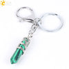 Natural Stone Hexagon Column Keychain With Copper Dragon Wrap Pendant Energy Crystal Key Chain Gift For Men