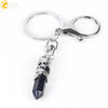 Natural Stone Hexagon Column Keychain With Copper Dragon Wrap Pendant Energy Crystal Key Chain Gift For Men