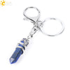 Natural Stone Hexagon Column Keychain With Copper Dragon Wrap Pendant Energy Crystal Key Chain Gift For Men