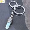 Natural Stone Hexagon Column Keychain With Copper Dragon Wrap Pendant Energy Crystal Key Chain Gift For Men
