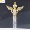 Natural Stone Hexagonal Prism Pendant Necklace With Rhinestone Angel Wing Alloy Chain Minimalist Crystal Jewelry