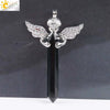 Natural Stone Hexagonal Prism Pendant Necklace With Rhinestone Angel Wing Alloy Chain Minimalist Crystal Jewelry