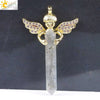 Natural Stone Hexagonal Prism Pendant Necklace With Rhinestone Angel Wing Alloy Chain Minimalist Crystal Jewelry