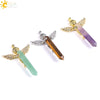 Natural Stone Hexagonal Prism Pendant Necklace With Rhinestone Angel Wing Alloy Chain Minimalist Crystal Jewelry