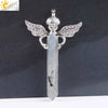 Natural Stone Hexagonal Prism Pendant Necklace With Rhinestone Angel Wing Alloy Chain Minimalist Crystal Jewelry