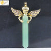 Natural Stone Hexagonal Prism Pendant Necklace With Rhinestone Angel Wing Alloy Chain Minimalist Crystal Jewelry