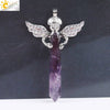 Natural Stone Hexagonal Prism Pendant Necklace With Rhinestone Angel Wing Alloy Chain Minimalist Crystal Jewelry