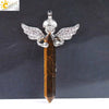 Natural Stone Hexagonal Prism Pendant Necklace With Rhinestone Angel Wing Alloy Chain Minimalist Crystal Jewelry