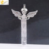 Natural Stone Hexagonal Prism Pendant Necklace With Rhinestone Angel Wing Alloy Chain Minimalist Crystal Jewelry