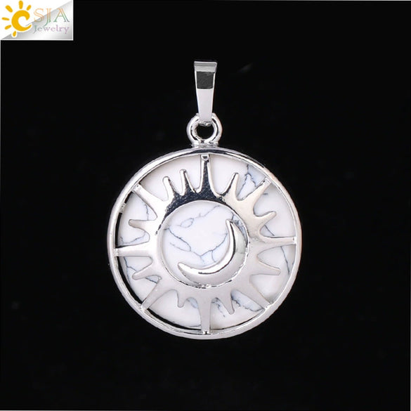 Natural Stone Hollow Moon And Sun Pendant Necklace Semi Precious Crystal Jewelry With Copper Accessories Minimalist Style