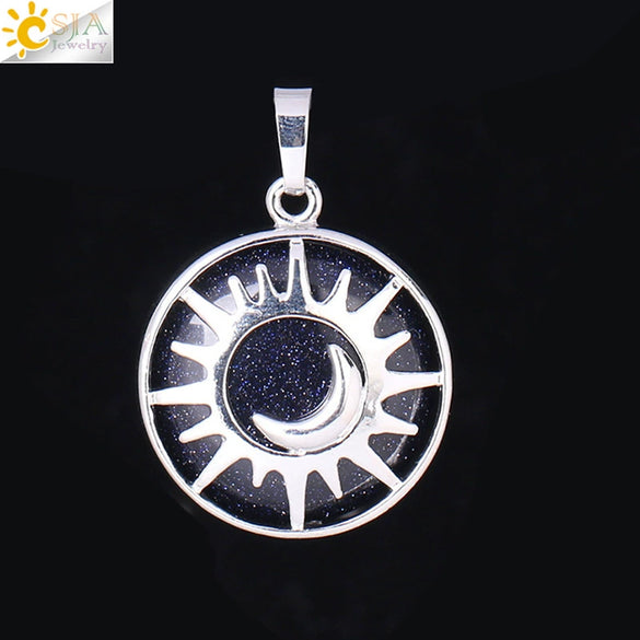 Natural Stone Hollow Moon And Sun Pendant Necklace Semi Precious Crystal Jewelry With Copper Accessories Minimalist Style