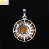 Natural Stone Hollow Moon And Sun Pendant Necklace Semi Precious Crystal Jewelry With Copper Accessories Minimalist Style