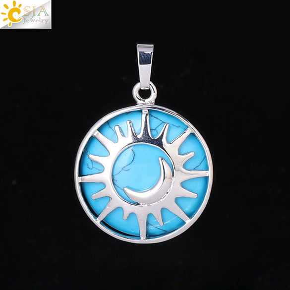 Natural Stone Hollow Moon And Sun Pendant Necklace Semi Precious Crystal Jewelry With Copper Accessories Minimalist Style