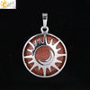 Natural Stone Hollow Moon And Sun Pendant Necklace Semi Precious Crystal Jewelry With Copper Accessories Minimalist Style