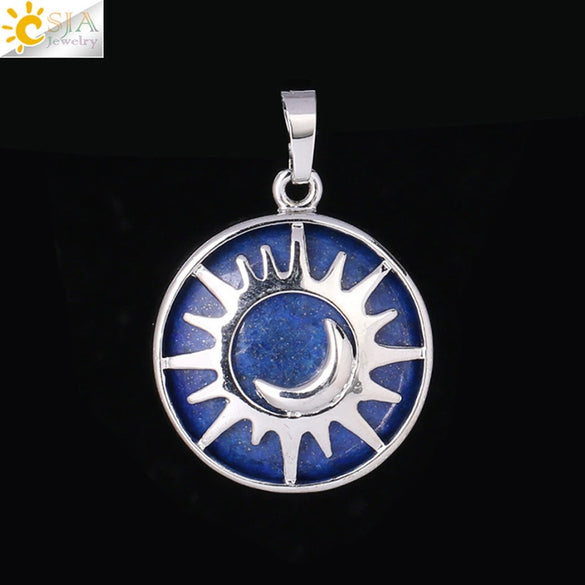 Natural Stone Hollow Moon And Sun Pendant Necklace Semi Precious Crystal Jewelry With Copper Accessories Minimalist Style