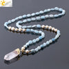 Natural Stone Irregular Crystal Column Pendant Necklace With Rope Chain Electroplated Minimalist Unisex Amethyst Black Tourmaline Aquamarine Style