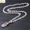 Natural Stone Irregular Crystal Column Pendant Necklace With Rope Chain Electroplated Minimalist Unisex Amethyst Black Tourmaline Aquamarine Style