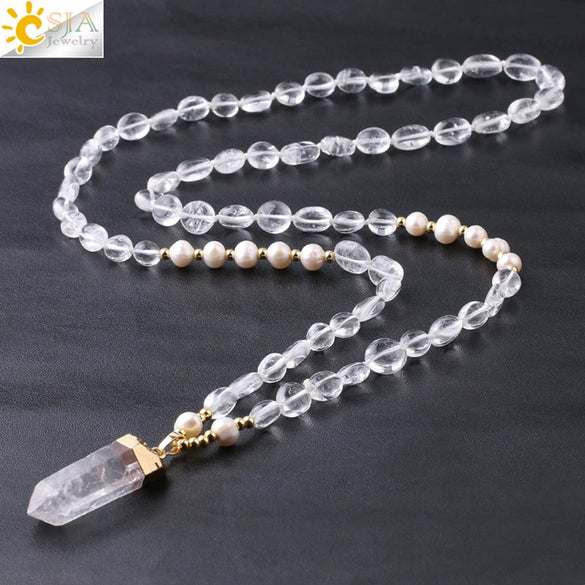Natural Stone Irregular Crystal Column Pendant Necklace With Rope Chain Electroplated Minimalist Unisex Amethyst Black Tourmaline Aquamarine Style