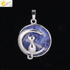 Natural Stone Kitten And Moon Pendant Hollow Back Alloy Crystal Necklace Pendant Minimalist Animal Jewelry For Women