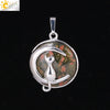 Natural Stone Kitten And Moon Pendant Hollow Back Alloy Crystal Necklace Pendant Minimalist Animal Jewelry For Women
