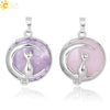 Natural Stone Kitten And Moon Pendant Hollow Back Alloy Crystal Necklace Pendant Minimalist Animal Jewelry For Women