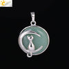 Natural Stone Kitten And Moon Pendant Hollow Back Alloy Crystal Necklace Pendant Minimalist Animal Jewelry For Women