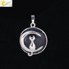 Natural Stone Kitten And Moon Pendant Hollow Back Alloy Crystal Necklace Pendant Minimalist Animal Jewelry For Women