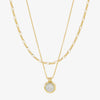 Natural Stone Necklace Green Aventurine Copper Geometric Style Doublelayered Figaro Chain 24K Real Gold