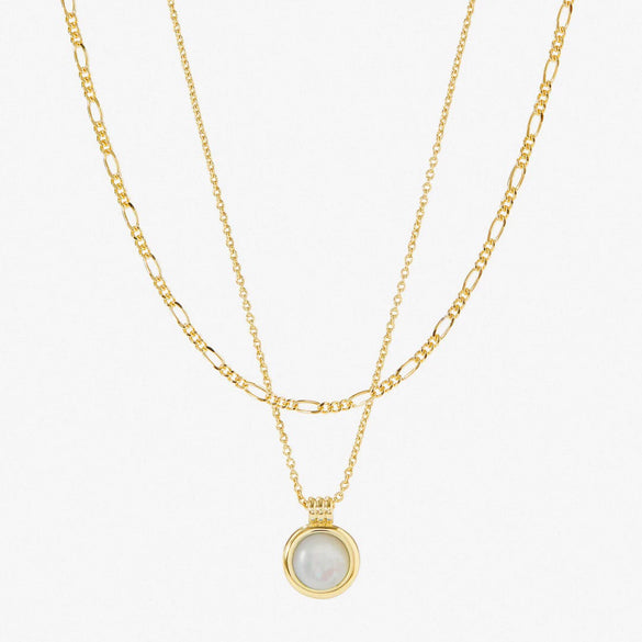 Natural Stone Necklace Green Aventurine Copper Geometric Style Doublelayered Figaro Chain 24K Real Gold
