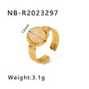 Natural Stone Open Stainless Steel Ring With Geometric Pattern Retro Style Non Fading Electroplated With 18K Vacuum Plating In Furnace Light Luxury For Women