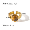 Natural Stone Open Stainless Steel Ring With Geometric Pattern Retro Style Non Fading Electroplated With 18K Vacuum Plating In Furnace Light Luxury For Women