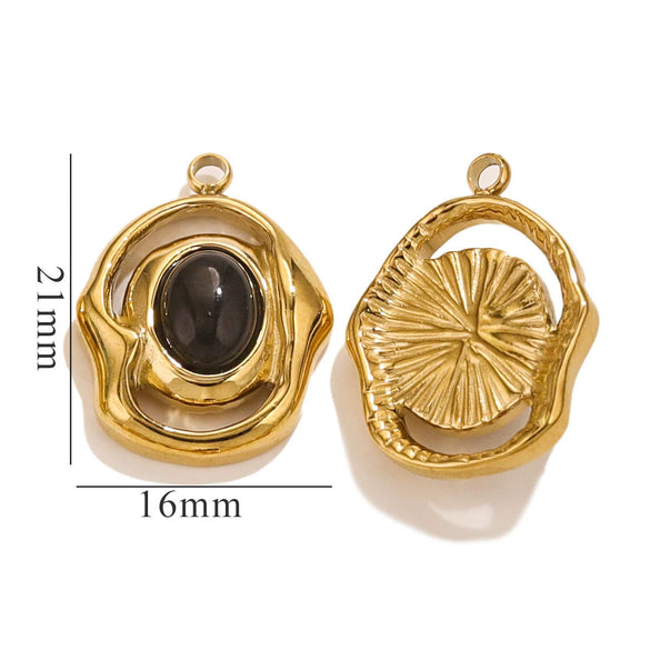 Natural Stone Oval Pendant Titanium Steel Plated 18K Real Gold Diy Hanging Card Accessories