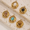 Natural Stone Oval Pendant Titanium Steel Plated 18K Real Gold Diy Hanging Card Accessories