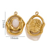 Natural Stone Oval Pendant Titanium Steel Plated 18K Real Gold Diy Hanging Card Accessories