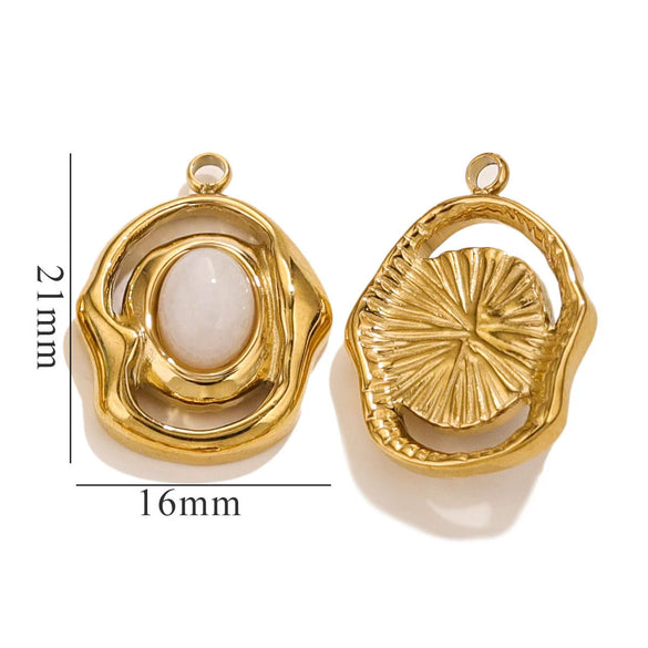 Natural Stone Oval Pendant Titanium Steel Plated 18K Real Gold Diy Hanging Card Accessories