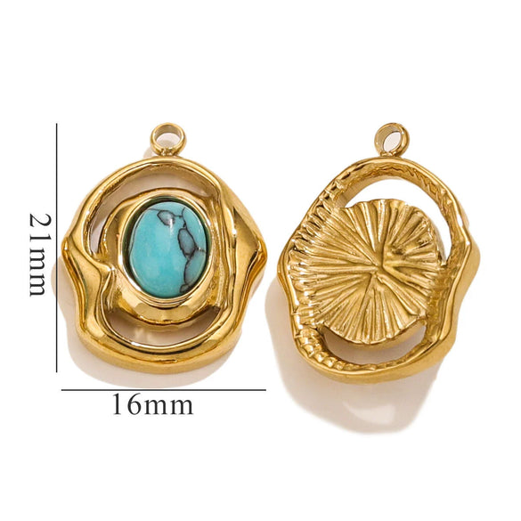 Natural Stone Oval Pendant Titanium Steel Plated 18K Real Gold Diy Hanging Card Accessories