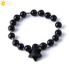 Natural Stone Pink Tiger Eye And Obsidian Merkaba Star Beaded Bracelet Polished Minimalist Women's Bracelet