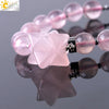 Natural Stone Pink Tiger Eye And Obsidian Merkaba Star Beaded Bracelet Polished Minimalist Women's Bracelet