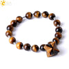 Natural Stone Pink Tiger Eye And Obsidian Merkaba Star Beaded Bracelet Polished Minimalist Women's Bracelet
