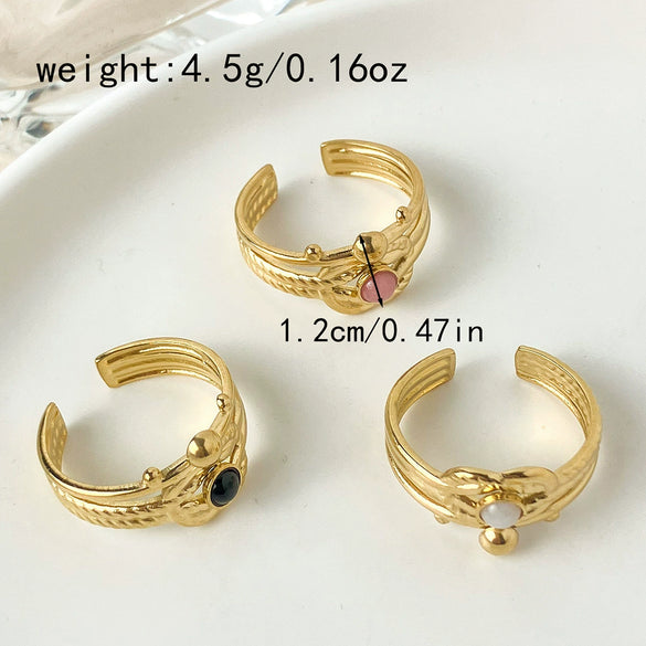 Natural Stone Ring Stainless Steel Geometric Electroplating Unisex Fashion